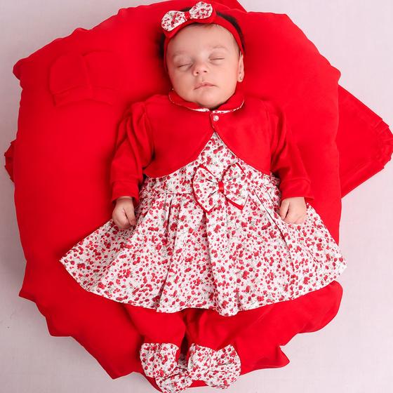 Imagem de Saída de Maternidade Menina Aconchego Penélope Floral Vermelho 05 Peças P