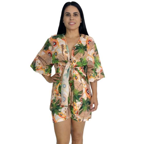 Imagem de Saída de praia conjunto Kimono camisão + Shorts