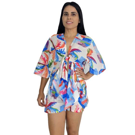 Imagem de Saída de praia conjunto Kimono camisão + Shorts