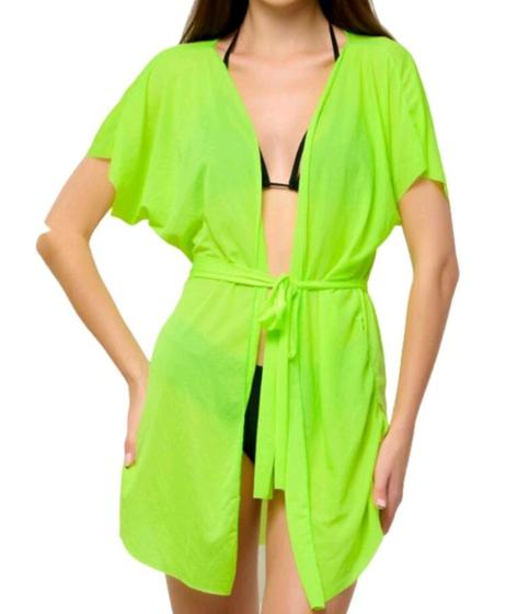 Imagem de Saída de praia feminina curta manga curta com cinto tule moda verão