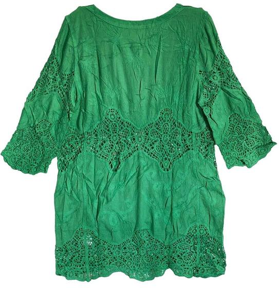 Imagem de Saída De Praia Feminina Vestidinho Bata Renda Manga 3/4 Bodada Moda Boho Chic 2814