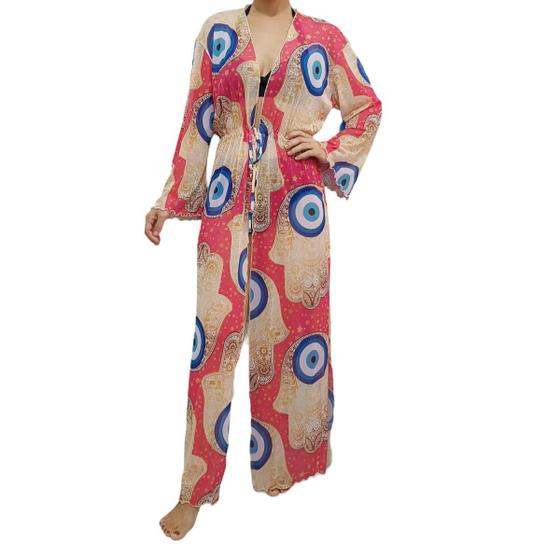 Imagem de Saída De Praia/ Kimono Longo Estampado Tule Com Tranparência