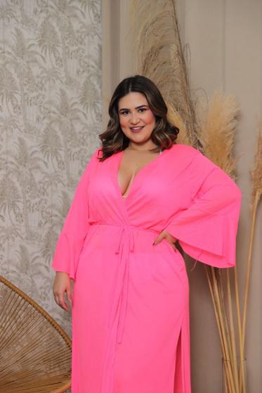 Imagem de Saída De Praia Longa Vestido Canga Manga Kimono Plus Size