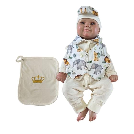 Imagem de saida maternidade menino bege bebe safari roupa bebe recém nascido