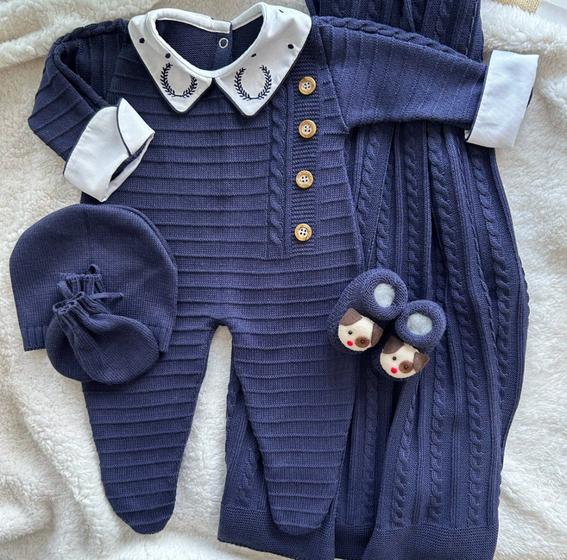 Saída Maternidade Tricot Luigi - Marinho - 02 peças Menor preço em Saída Maternidade Tricot Luigi - Marinho - 02 peças
