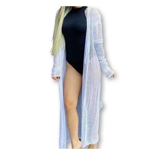 Imagem de Saída moda praia feminina tricot longa kimono manga longa