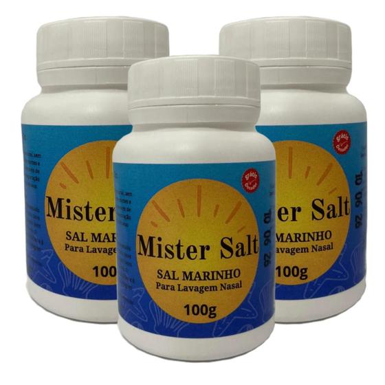 Imagem de Sal Puro Natural Lavagem Nasal Mister Salt 100G Kit 3 Un