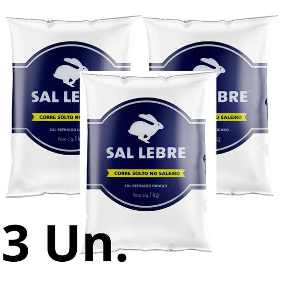 Imagem de Sal Refinado Lebre Sem Glúten 1 Kg Kit Com 3 Un.