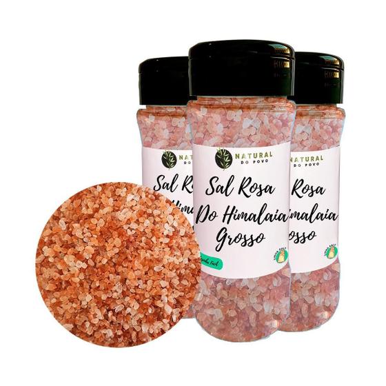 Imagem de Sal Rosa Himalaia Grosso Kit 3 Premium Pote Com Dosador 50G