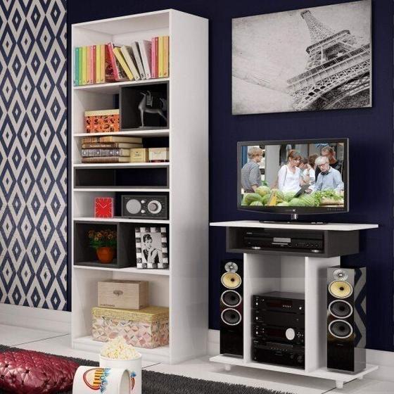 Imagem de Sala de Estar Completa com Rack para TV até 32 Polegadas e Estante Espresso Móveis