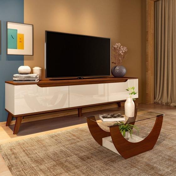 Sala de Estar Completa Rack com Mesa de Centro Liverpool Onda Amêndoa/Off White Menor preço em Sala de Estar Completa Rack com Mesa de Centro Liverpool Onda Amêndoa/Off White