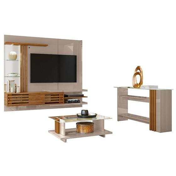 Sala de Estar Frizz Supreme com Home Suspenso, Aparador e Mesa de Centro Fendi/Naturale - PR Móveis Menor preço em Sala de Estar Frizz Supreme com Home Suspenso, Aparador e Mesa de Centro Fendi/Naturale - PR Móveis