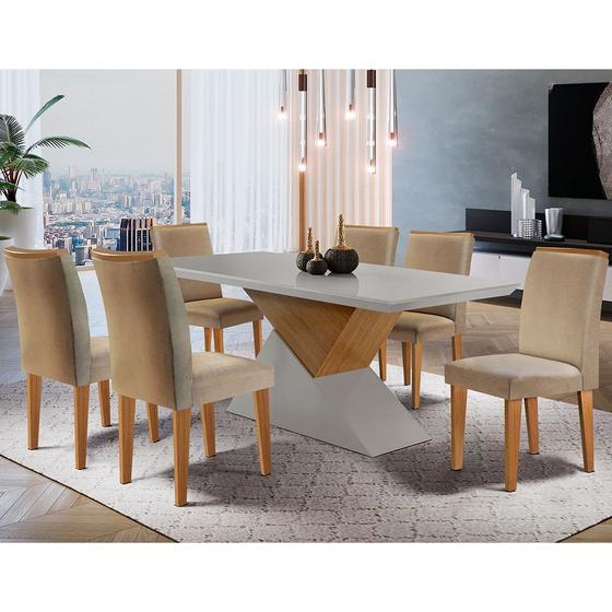 Imagem de Sala de jantar Aster 180 Tampo em MDF Canto Reto com 6 Cadeiras Lunara Moderna