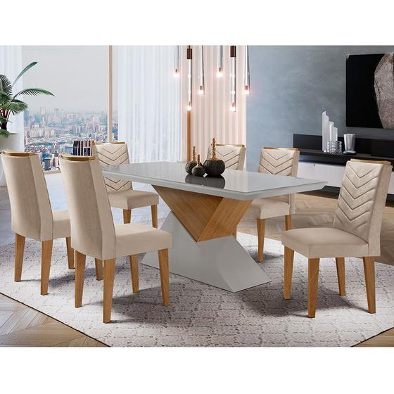 Imagem de Sala de jantar  Aster 180 Tampo em MDF e Vidro com 6 Cadeiras Liz Moderna