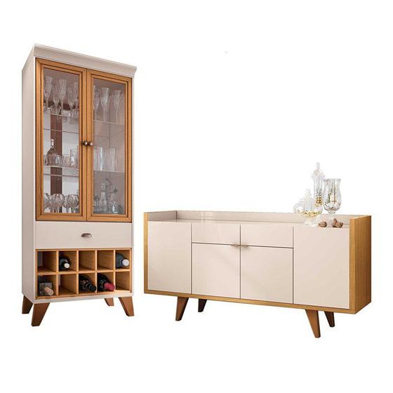 Sala de Jantar com Cristaleira e Buffet Aparador Intense Cinamomo/Off White - PR Móveis Menor preço em Sala de Jantar com Cristaleira e Buffet Aparador Intense Cinamomo/Off White - PR Móveis