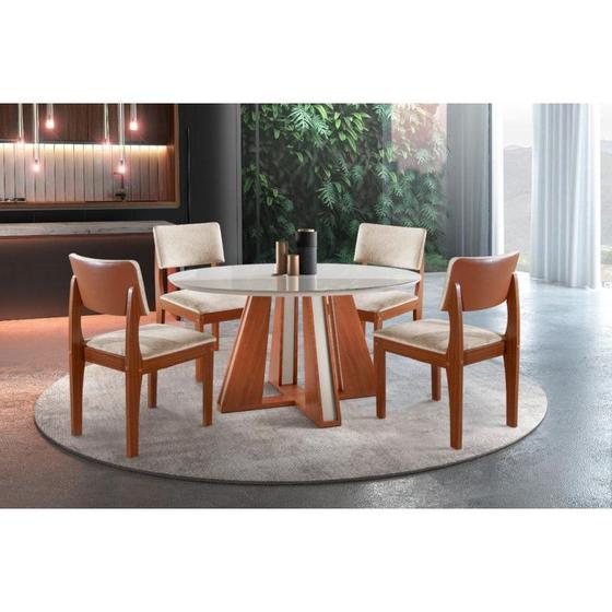 Imagem de Sala de Jantar Completa com 4 Cadeiras 1,10x1,10m  redonda- Rubi Turim suede bege 