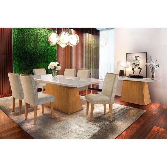Imagem de Sala de Jantar Completa Luna c/ Tampo Madeirado c/ Vidro Canto Reto 180cm + 6 Cadeiras Lunara Imbuia/Animale Chocolate - Rufato
