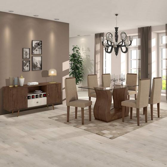Imagem de Sala de Jantar Completa MadeiraMadeira com Mesa, 6 Cadeiras e Buffet 382059 Bege/Marrom