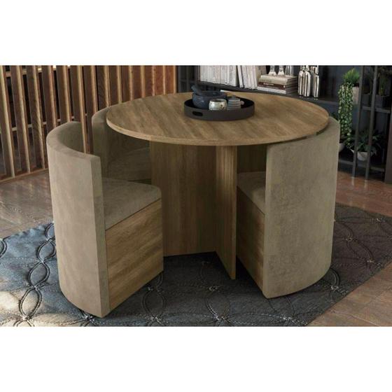 Sala de Jantar Completa Nirá c/ Tampo Madeirado 108cm + 4 Cadeiras Nogal/Suede Caramelo - Kappesberg Menor preço em Sala de Jantar Completa Nirá c/ Tampo Madeirado 108cm + 4 Cadeiras Nogal/Suede Caramelo - Kappesberg