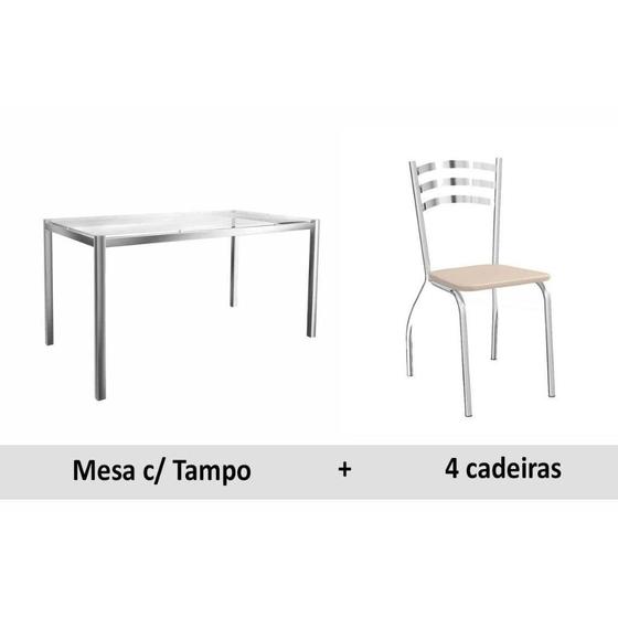 Imagem de Sala de Jantar Completa Reno c/ Tampo Vidro 150cm + 4 Cadeiras Portugal Cromado/Courano Nude - Kappesberg
