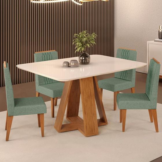 Sala de Jantar DJ Móveis Mesa Celeste Tampo Chanfrado Curvo com 4 Cadeiras Lia Menor preço em Sala de Jantar DJ Móveis Mesa Celeste Tampo Chanfrado Curvo com 4 Cadeiras Lia