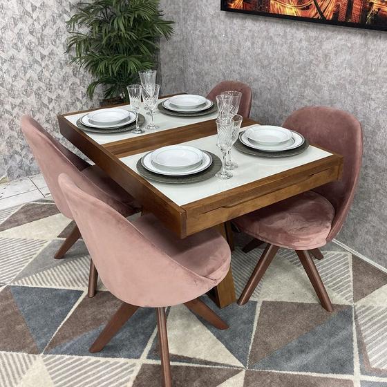 Imagem de Sala de Jantar Mesa Elástica Ipê com 4 Cadeiras Dilly Giratórias