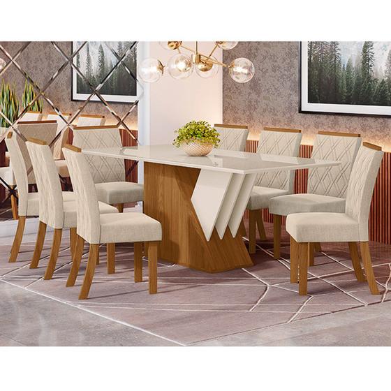 Sala de Jantar Mesa Epic 200cm com 8 Cadeiras Vita Nature/Off White/Linho - Henn Menor preço em Sala de Jantar Mesa Epic 200cm com 8 Cadeiras Vita Nature/Off White/Linho - Henn
