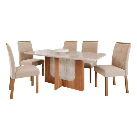 Imagem de Sala de Jantar Mesa Louise 1,80 com 6 Cadeiras Fernanda Wood Cinamomo/Off/Mad/Nude