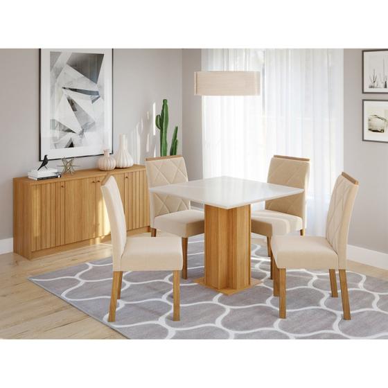 Imagem de Sala de Jantar Sophia Tampo Mdf/vidro 0,95cm com 4 Cadeiras Fernanda Wood