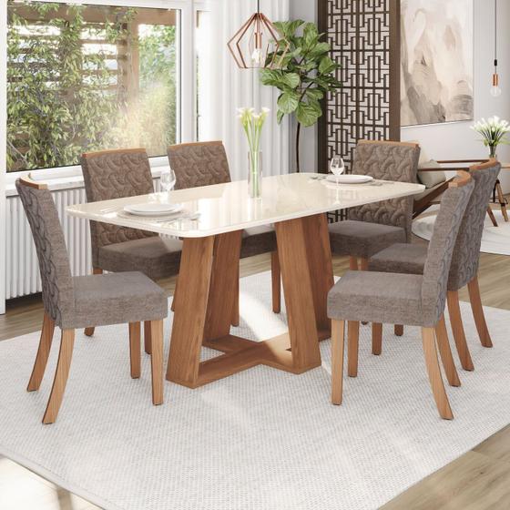 Imagem de Sala Jantar Lara Mesa 180 Cm Canto Arredondado com Vidro 6 Cadeiras Espresso Móveis