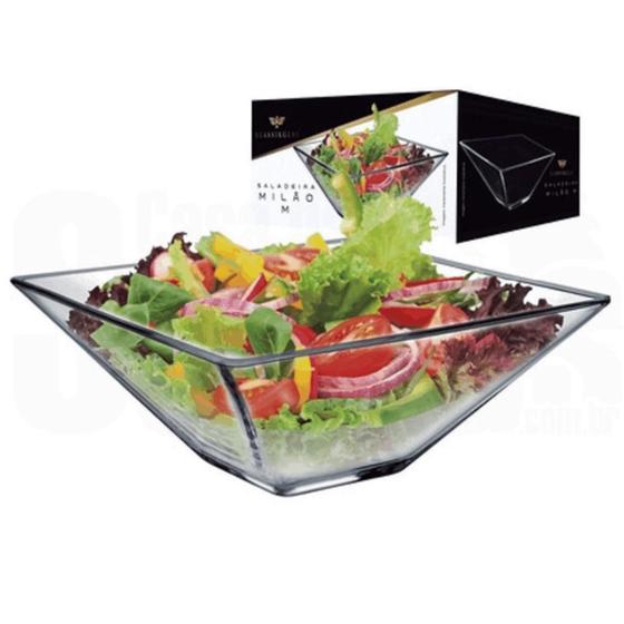 Imagem de Saladeira Fruteira de Mesa Travessa de Sobremesa Vidro Quadrada Luxo Gourmet Milão Ruvolo