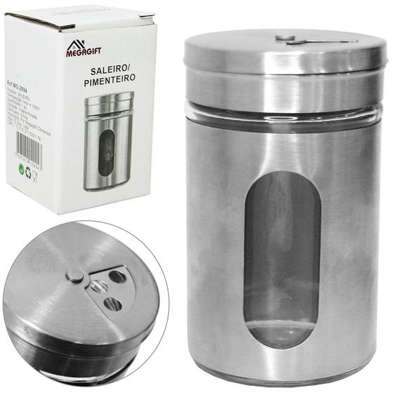 Imagem de Saleiro / paliteiro / pimenteiro de mesa vidro / inox 100ml