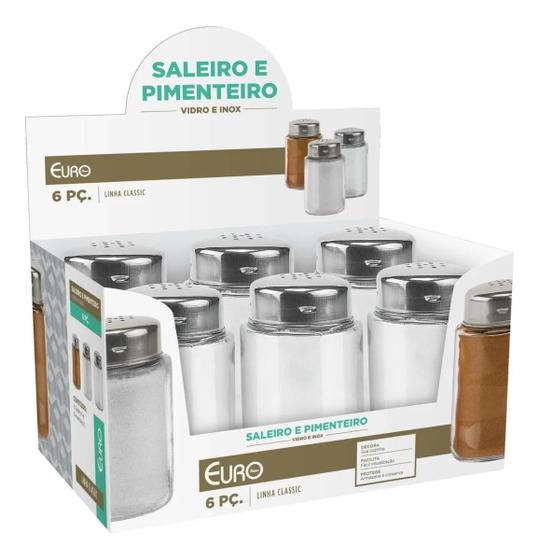 Imagem de Saleiro Pimenteiro De Vidro Tampa Inox VDR1211-6 Euro Home