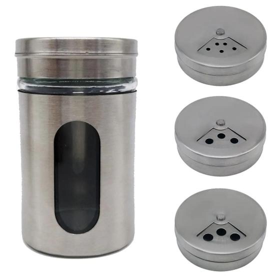 Imagem de Saleiro Pimenteiro Pote Porta Temperos Aço Inox Com Visor