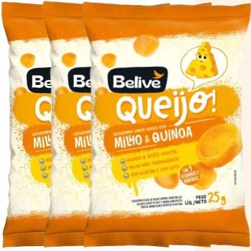 Imagem de Salgadinho de Milho e Quinoa Belive Zero Glúten Zero Lactose Queijo contendo 3 pacotes de 25g cada