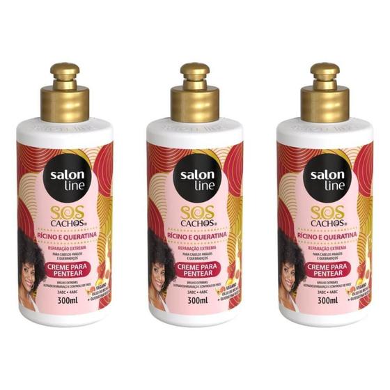 Salon Line Sos Cachos Ricino E Queratina Creme P Pentear 300ml Kit C 03 Desembaracante Magazine Luiza