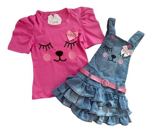 Imagem de Salopete Jeans Infantil Blusa Menina Blogueira Infantil