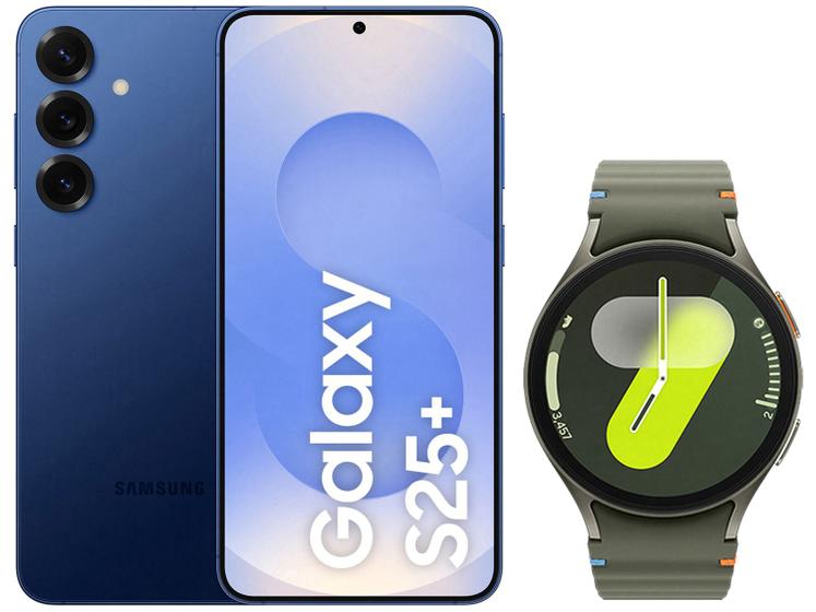 Samsung Galaxy S25+ 5G 512GB Galaxy AI Azul - Marinho + Smartwatch Watch7 44mm Verde Imagem de Samsung Galaxy S25+ 5G 512GB Galaxy AI Azul