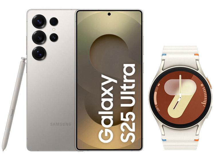 Samsung Galaxy S25 Ultra 5G 512GB Galaxy AI - Titânio Cinza + Smartwatch Watch7 40mm Creme Imagem de Samsung Galaxy S25 Ultra 5G 512GB Galaxy AI