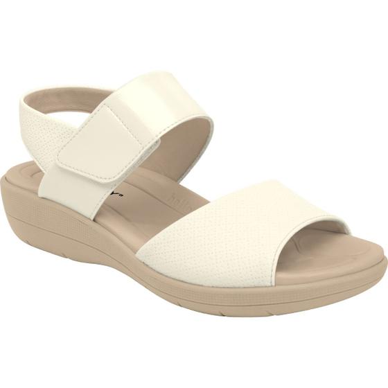 Imagem de Sandália Anabela Fascite Plantar Joanete Wide Fit tiras autocolantes Conforto 239016 Piccadilly Off White