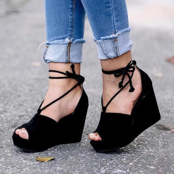 Salto Plataforma Anabela Fechado Sandalia Anabela Fechada Sandália