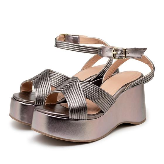 Imagem de Sandália Anabela Feminino Fivela Moda Elegante Design Sofisticado Sola Plataforma Confortável