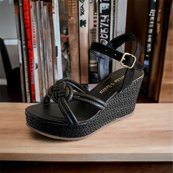 Anabela Plataforma Sandalia Preta Sandália Plataforma Sandalia