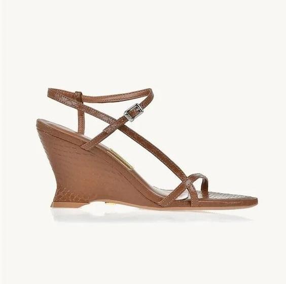 Sandalia anabela salto medio uza piton camel 821041 - Sandália Feminina ...