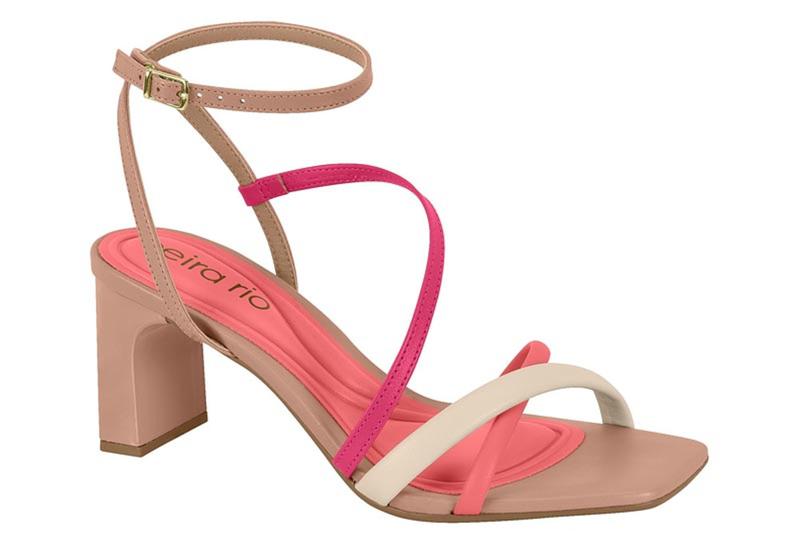 Imagem de Sandália Beira Rio Conforto Salto Reto 8466.210 Feminina-Nude/Pink Gloss/Creme/Coral