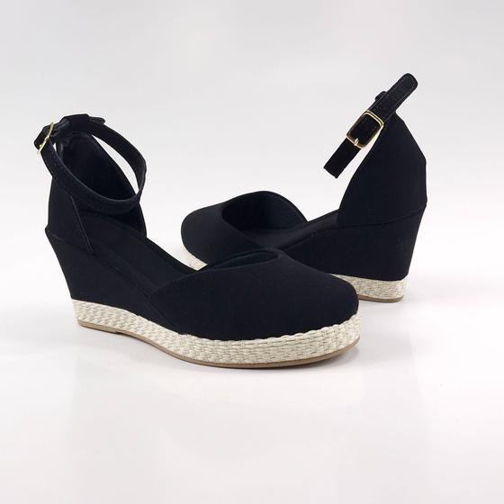 Sandália Feminina Anabela Sapato Feminino Fechado com Fivela Salto