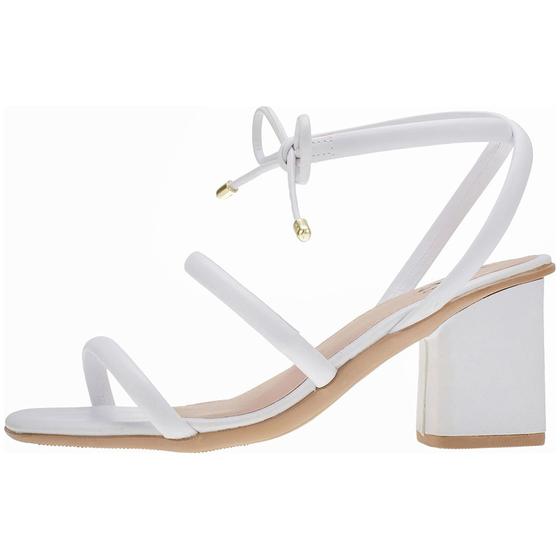 Sandália Feminina Branca Salto Grosso Bloco Quadrado - Silvia Fashion ...