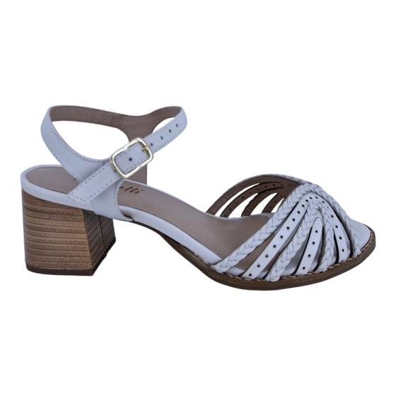 Imagem de Sandália Feminina Em Couro Casual Salto Bloco Scarpetti 439-2928 Off White