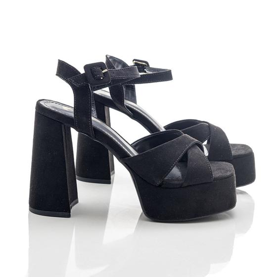 Imagem de Sandália Feminina Esmeralda Plataforma Salto Grosso Suede X Preto 34