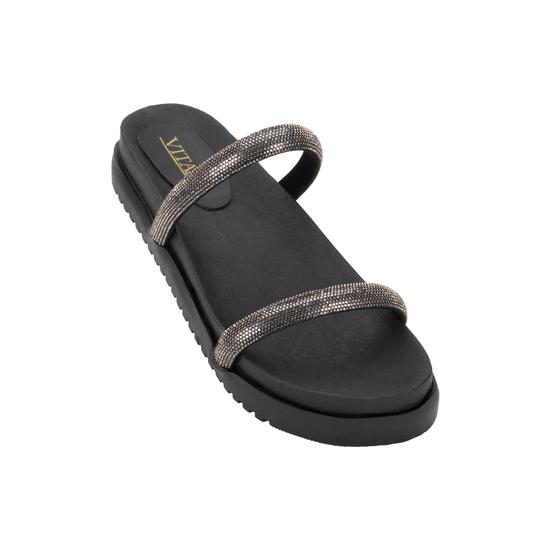 Sandália Feminina Luxo Duas Tiras com Strass Plataforma Chinelo Confortável Da Moda - Vitara Imagem de Sandália Feminina Luxo Duas Tiras com Strass Plataforma Chinelo Confortável Da Moda